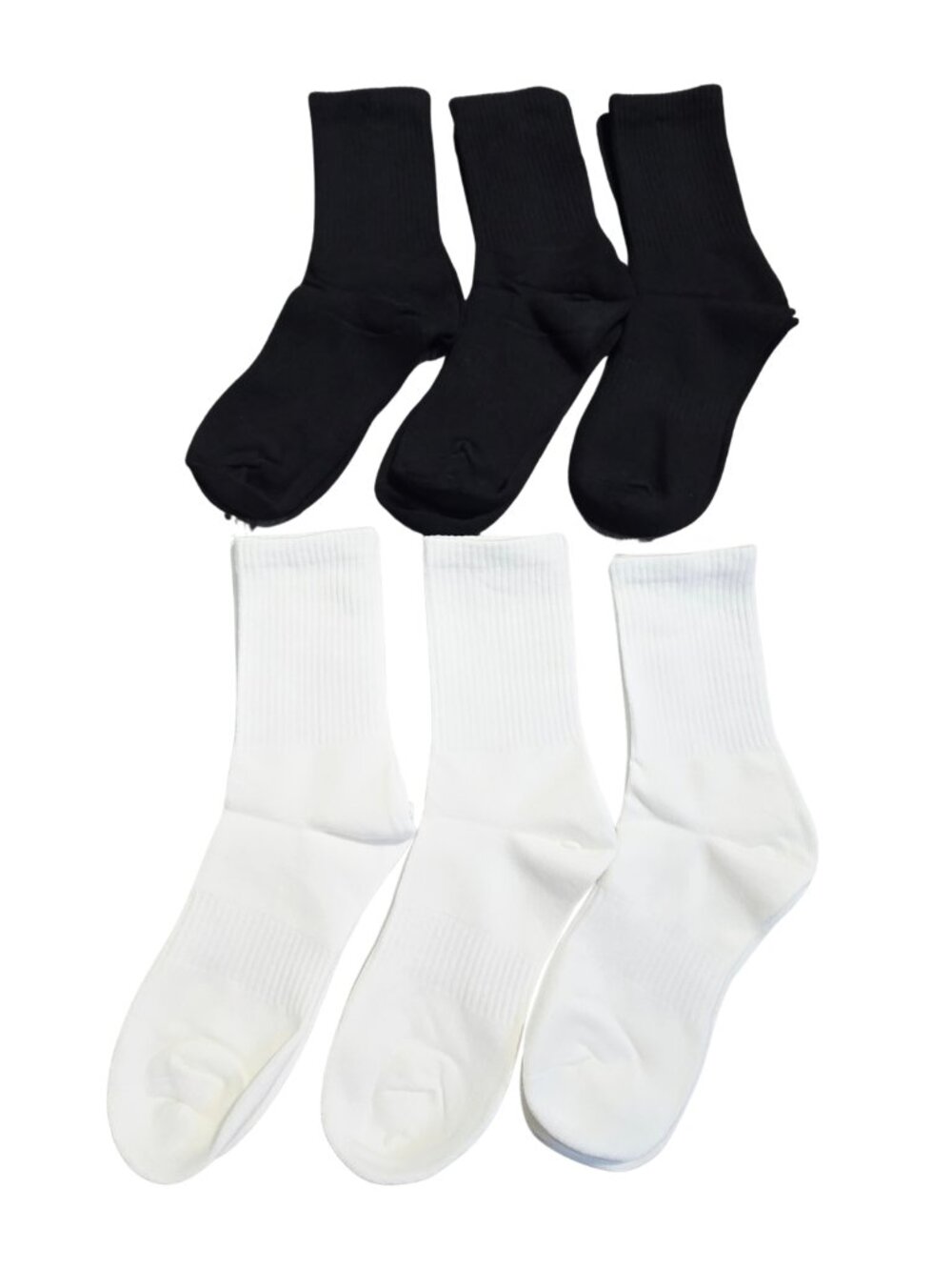 NIP 6-Pack Women Athletic Ribbed Crew Socks Black White Size 6-9